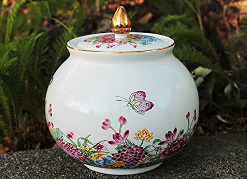 Decorative Jar- White Body w/ Floral & Butterfly Design