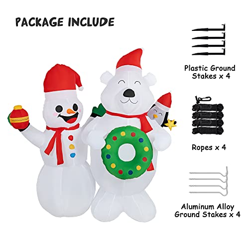 6 FT Christmas Inflatables Decoration Lighted Blow up Polar Bear w/ Snowman Built-in LED