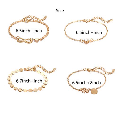 12 Pcs Gold Handmade Adjustable Chain Charm Bracelet Set