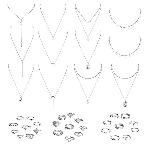 39 PCS Multiple DIY Layered Choker Necklace & Rings Set for Women