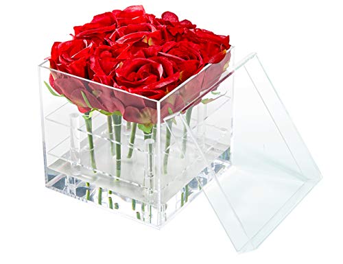 Acrylic Flower Box Water Holder, Clear Rose Pots Stand - Decorative Square Vase