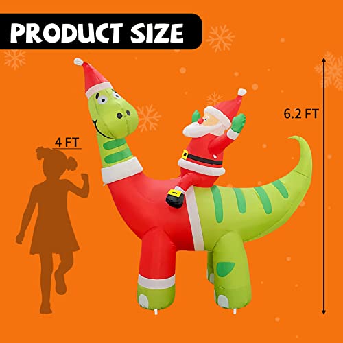 6ft Christmas Inflatables Santa Claus Riding A Dinosaur w/ Built-in LEDs