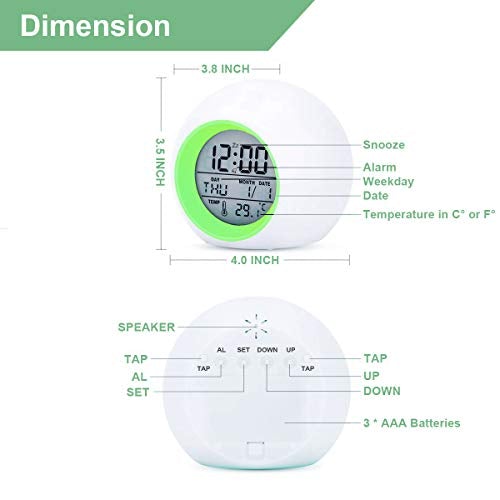 Digital Alarm Clock, 7 Color Night Light, Snooze, Temperature Detect Batteries Operated