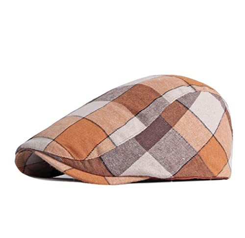 Men Adjustable Colorful Striped Plaid Ivy Newsboy Cabbie Gatsby Cotton Caps