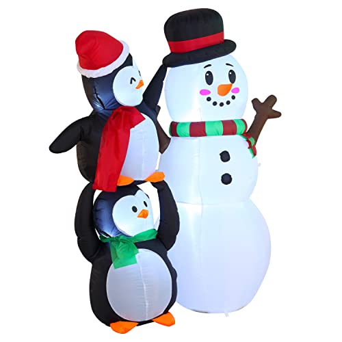 6 FT Inflatable Two Penguins Hold Snowman's Head with Build-in LEDs Christmas Decoration