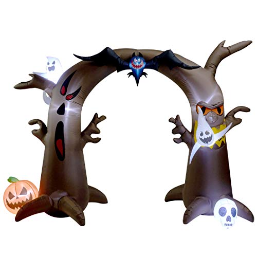 8 Ft Tall Halloween Inflatable Tree Archway, w/ Ghosts Bat Pumpkin & Skeleton