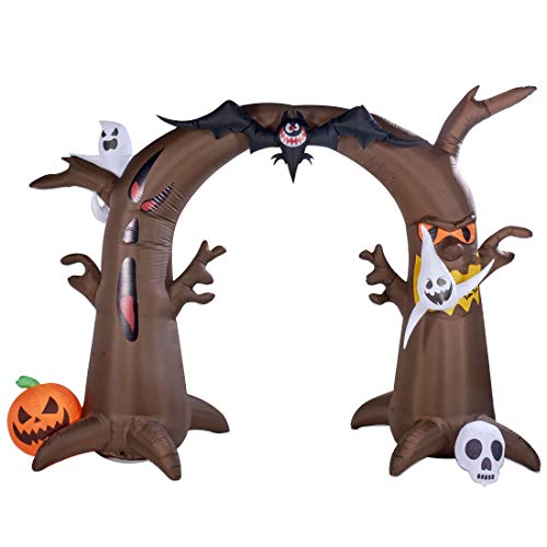 8 Ft Tall Halloween Inflatable Tree Archway, w/ Ghosts Bat Pumpkin & Skeleton