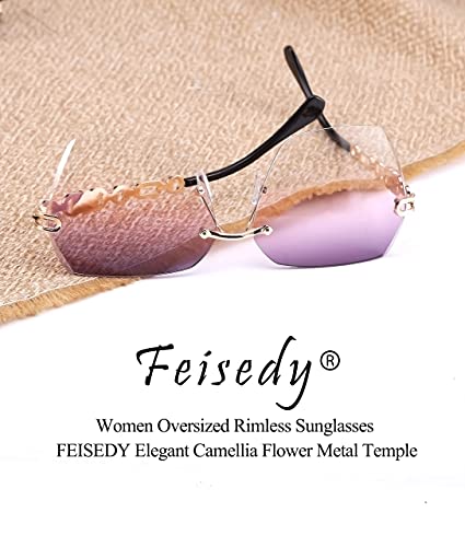 Classic Rimless Sunglasses for Women Metal Frame Diamond Cutting Lens