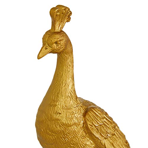 2 Farmhouse Resin Peacocks Sculpture, S/2 11", 14" H, Gold