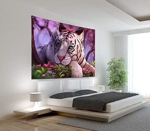 Purple Forest White Tiger Tapestry Art Home Decor Wall Hanging Living room Dorm