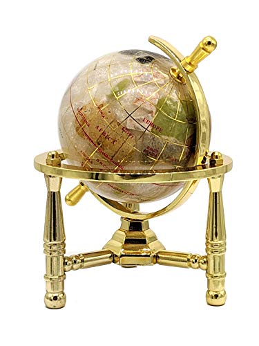 6" Pearl Swirl Ocean Gemstone World Globe w/ Gold Tripod