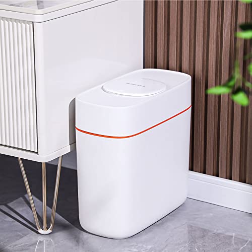 Trash Can w/ Press Type Lid | 14L Slim Plastic Narrow  Garbage Can