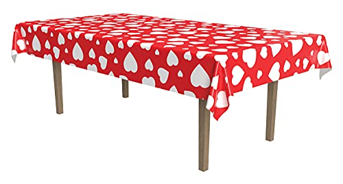 Heart Table Cover, 54 by 108-Inch, Red/White