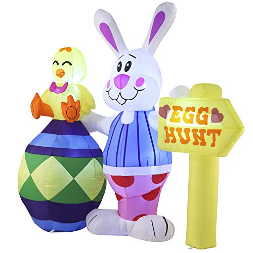 Easter Inflatable Decorations 6 ft Bunny w/ Chick & Build-in LEDs