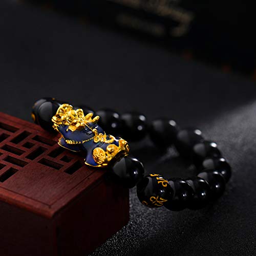 2 Pieces 12 mm Feng Shui Bead Bracelet with Hand Carved Black Amulet