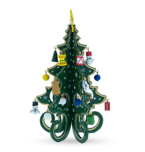 7.5inches Wooden Tabletop Christmas Tree w/ Ornaments