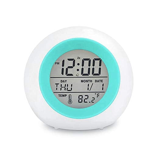 Digital Alarm Clock, 7 Color Night Light, Snooze, Temperature Detect Batteries Operated