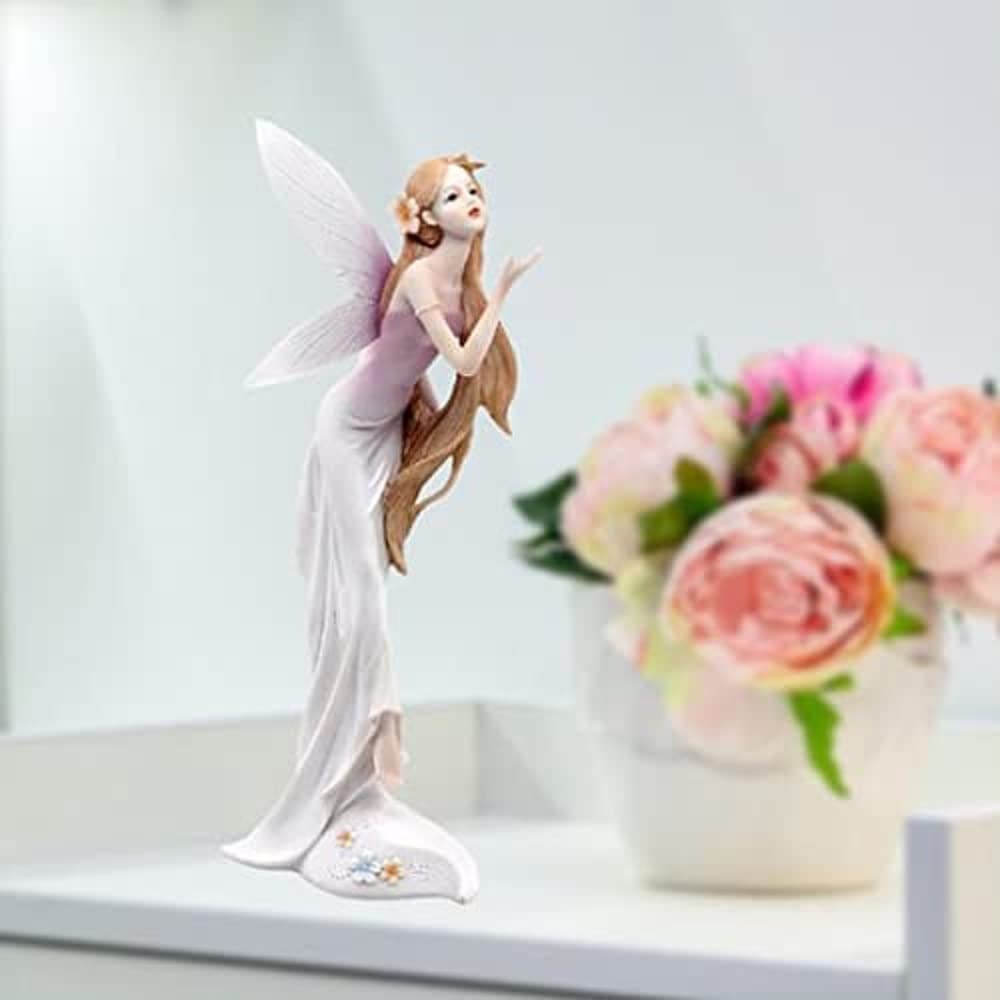 13" Polyresin Spirit Forest Fairy Wearing A Flower Collectible Figurine, Pink