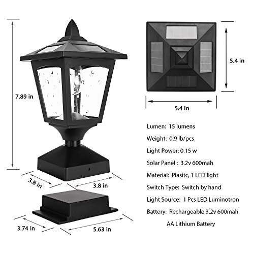 Solar Lamp Post Cap Lights for Wood Fence Posts Pathway, Deck, Pack of 2