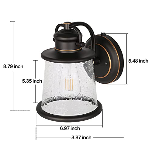 2 Pack Sensor Dusk to Dawn Outdoor Wall Lanterns, Anti-Rust w/ Clear Seeded Shade,