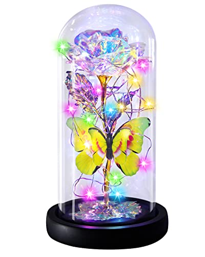 Enchanted Galaxy Light Up Butterfly Rose  Gifts in Glass Dome