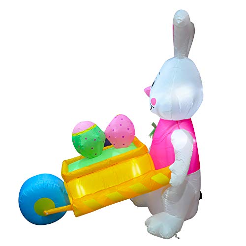 6 FT LED Easter Inflatable Decoration Bunny Rabbit Pushing Wheelbarrow w/ Eggs