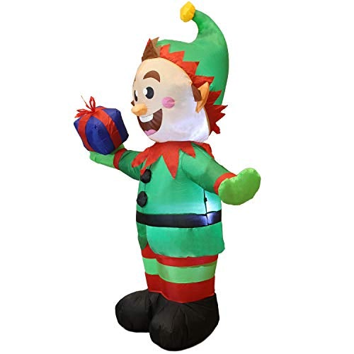 5 Foot Elf with Present Inflatable LED Light Up Christmas Xmas for Blow Up Yard Decoration