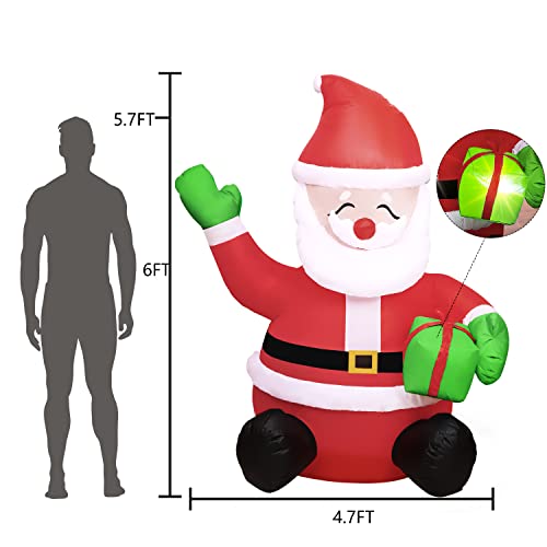 6 Feet Inflatable Santa Claus Holding Gift Box Christmas Decoration