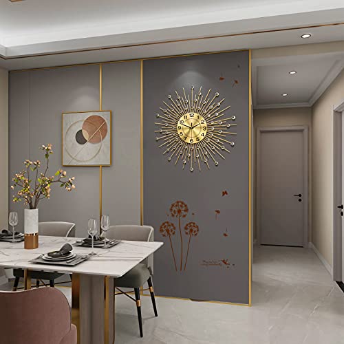 Modern Silent Large Wall Clocks-  Non-Ticking 24 Inch Round Crystal Gold Clocks