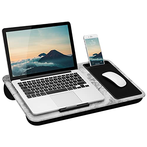 Home/Office Lap Desk w/ Device Ledge, Mouse Pad, & Phone Holder - Black -Fits Up to 15.6 Inch Laptops