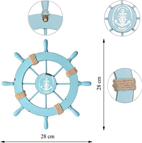 2 Pack 13" Nautical Beach Wooden Ship Wheel & 13" Wood Anchor w/ Rope