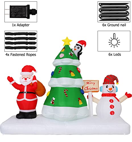 6FT Christmas Inflatables Outdoor Decorations w/ Built in LEDs