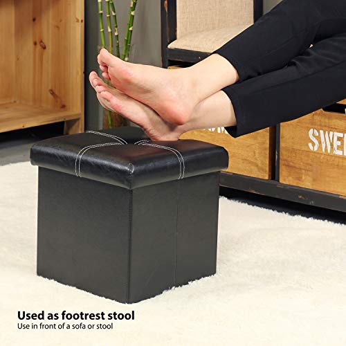 Folding Storage Ottoman, Faux Leather Footrest 11.8"x11.8"x11.8"