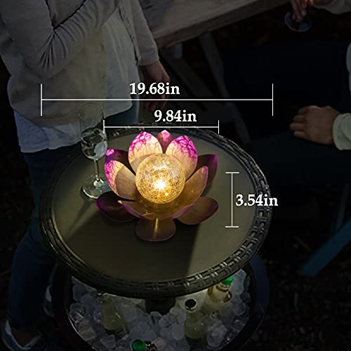 Lotus Solar Light  Garden Decor ,Waterproof LED Crackle Globe Glass Flower Light