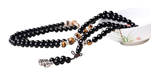 Tiger Eye Crystal Gemstone Bracelet Tibetan Buddhist Buddha Meditation 108 Obsidian Prayer Bead Bracelet