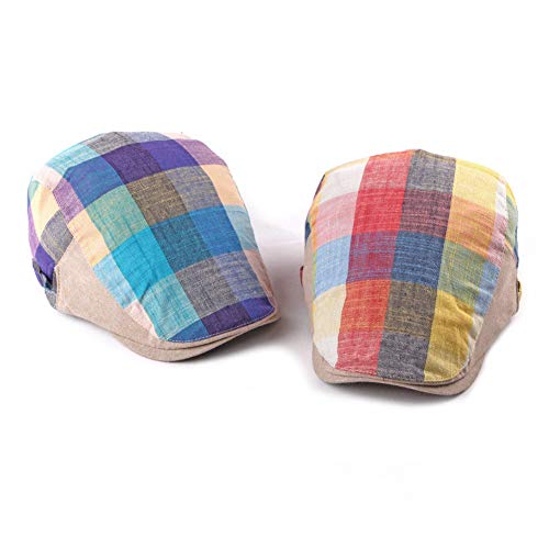 Men Adjustable Colorful Striped Plaid Ivy Newsboy Cabbie Gatsby Cotton Caps