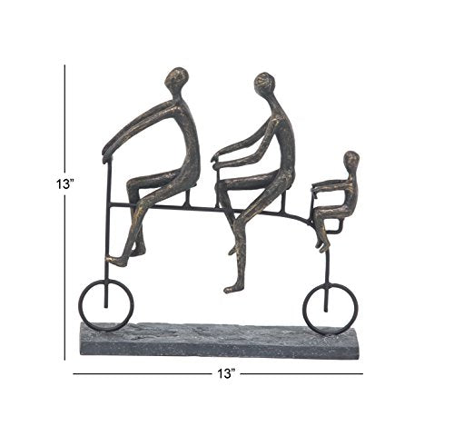 Men Riding Bicycle Sculpture, Brass/Black