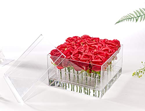 Acrylic Flower Box Water Holder, Clear Rose Pots Stand - Decorative Square Vase