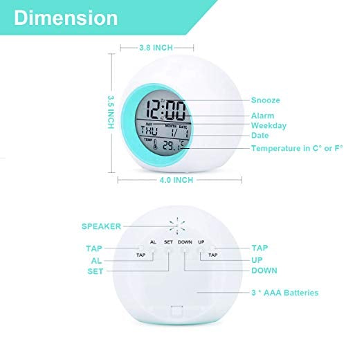 Digital Alarm Clock, 7 Color Night Light, Snooze, Temperature Detect Batteries Operated