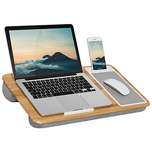 Home/Office Lap Desk w/ Device Ledge, Mouse Pad, & Phone Holder - Black -Fits Up to 15.6 Inch Laptops