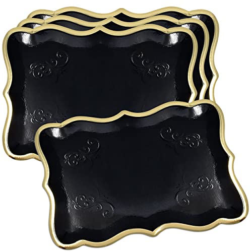 10 Rectangle Trays with Gold Rim Border for Elegant Dessert Table Serving