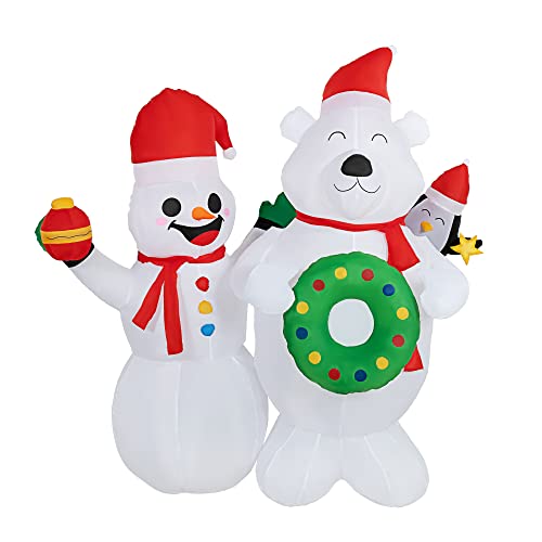 6 FT Christmas Inflatables Decoration Lighted Blow up Polar Bear w/ Snowman Built-in LED