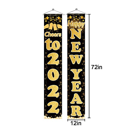 Golden Cheers to 2022 Happy New Year Hanging Banner Porch Sign  72"x12"