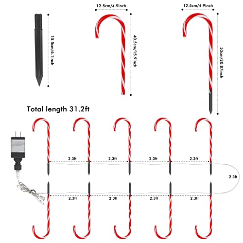 21 inches Christmas Lighted Candy Cane Pathway Markers with Stake Outdoor Decorations 10 Pack