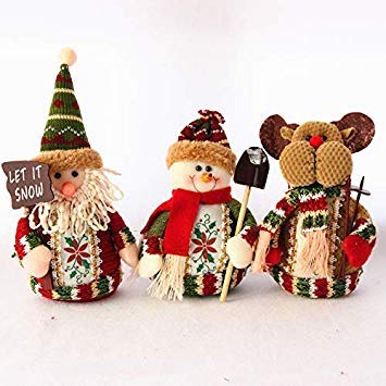 3pcs Holiday Ornaments Plush Standing Toys Snowman Reindeer Santa Claus