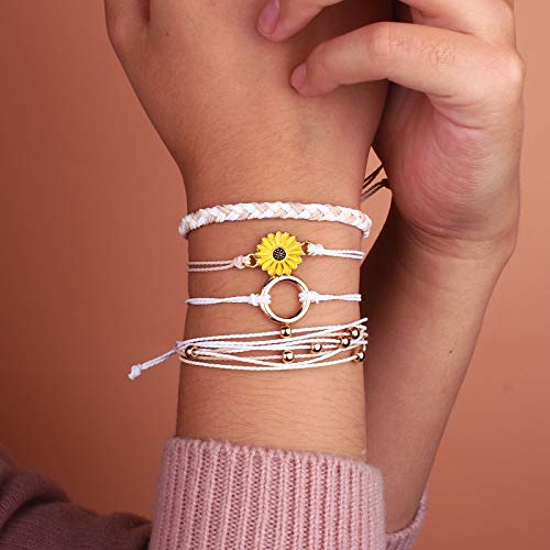 Sunflower String Bracelet Handmade Braided Rope Charms Boho Surfer Bracelet