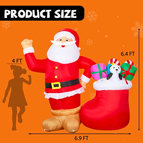 6.4ft Christmas Inflatables Santa Claus Gift Socks Inflatable w/ Built-in LEDs