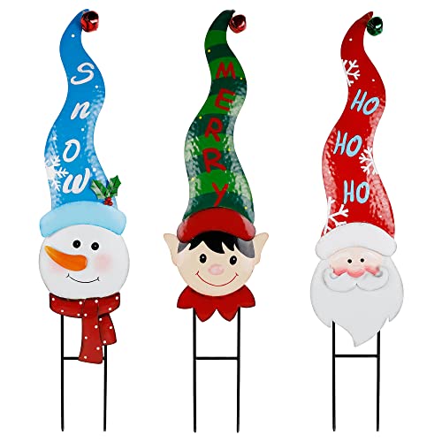 3 Pack Christmas Garden Metal Stakes w/ Tinkle Bell