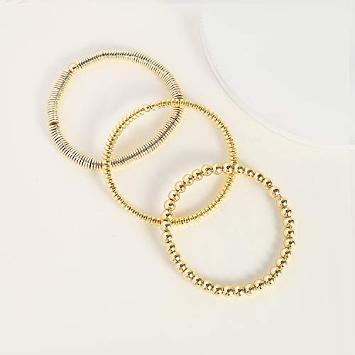 14K Gold Plated Beaded Bracelets for Women -Stretchable & Adjustable