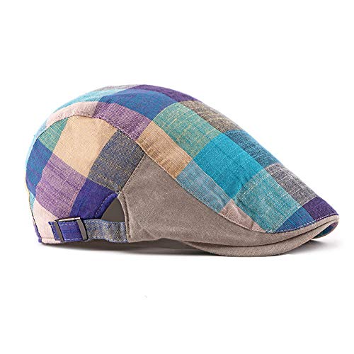 Men Adjustable Colorful Striped Plaid Ivy Newsboy Cabbie Gatsby Cotton Caps